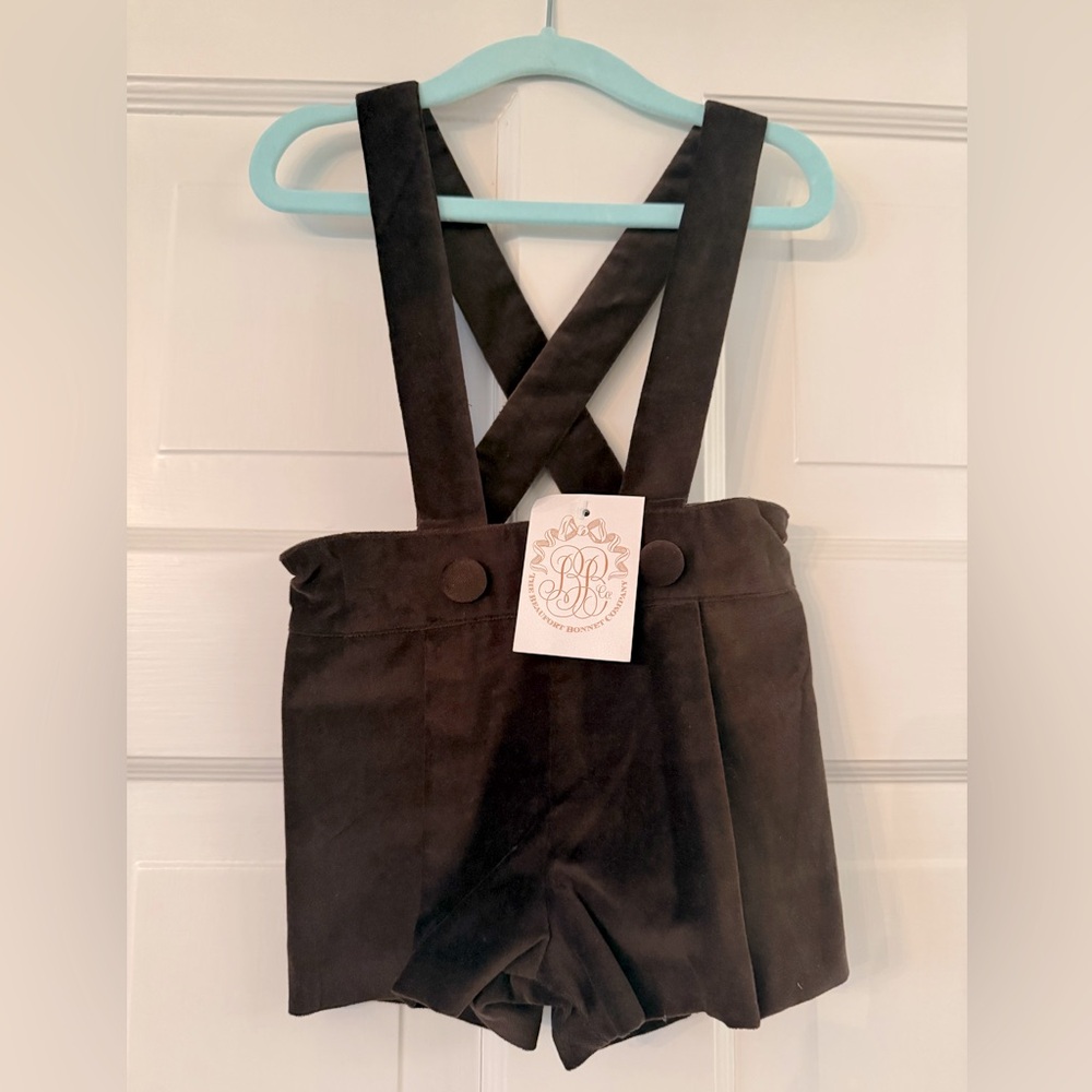 NWT TBBC Velvet Suspender Shorts, 12-18M